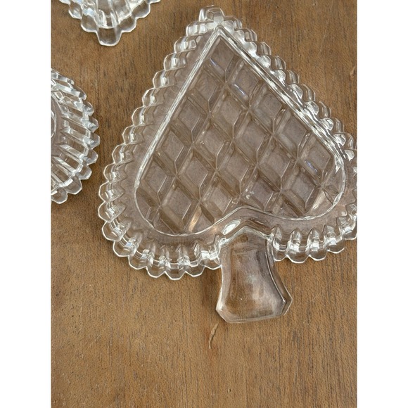 Set Of 3 Poker Bridge Card‎ Suit Crystal Glass Ashtrays Clear Spade Heart Club - Picture 8 of 10